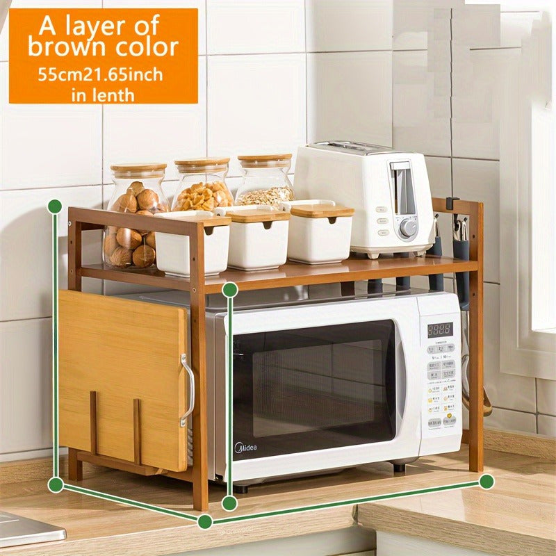 Adjustable Bamboo Kitchen Organizer for Microwave and Spice Rack Storage