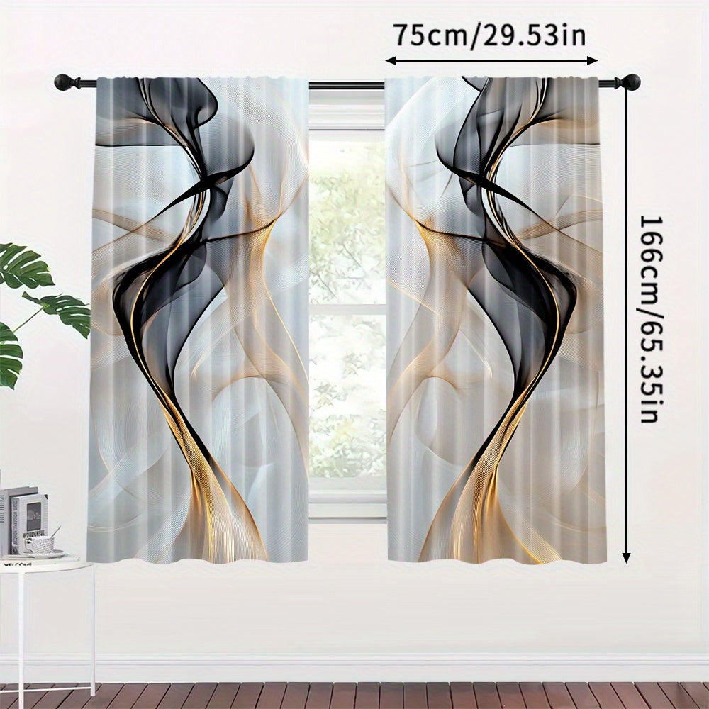 Juego de 2 cortinas modernas abstractas de poliéster con impresión digital y bolsillos para barra para sala de estar y cocina