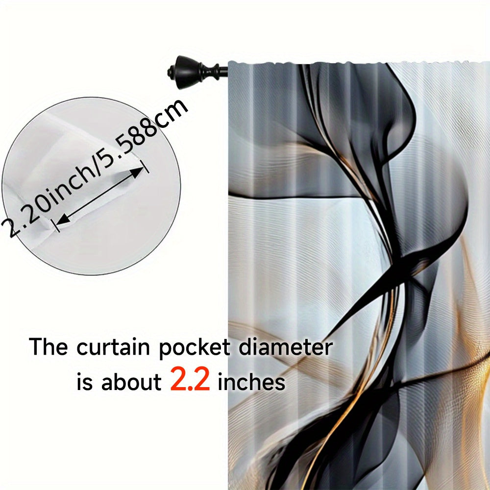 Juego de 2 cortinas modernas abstractas de poliéster con impresión digital y bolsillos para barra para sala de estar y cocina