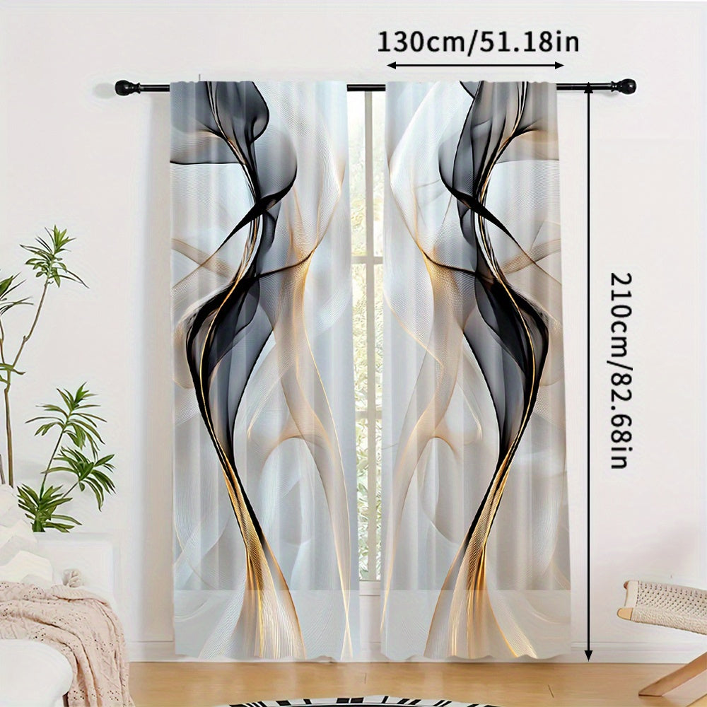 Juego de 2 cortinas modernas abstractas de poliéster con impresión digital y bolsillos para barra para sala de estar y cocina