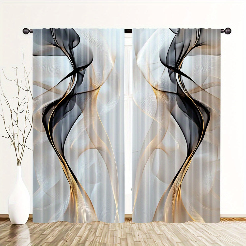 Set of 2 Modern Abstract Polyester Curtains Digital Print Rod Pocket for Living Room Kitchen