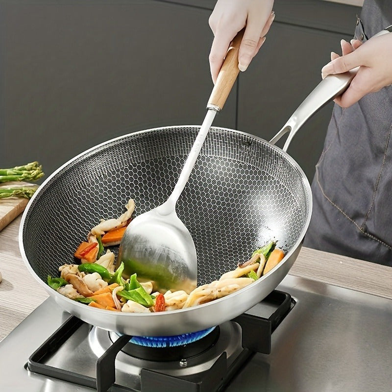 Stainless Steel Wok Skillet Non-Stick Honeycomb Coating for Gas and Induction