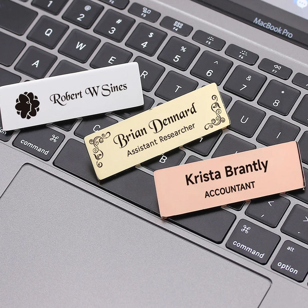 Personalized Stainless Steel Name Badge with Laser Engraving and Attachment Options