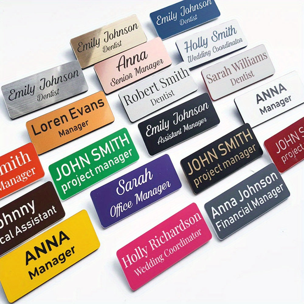 Personalized Name Badge with Magnetic Pin, Custom Engraved Job Title Tag