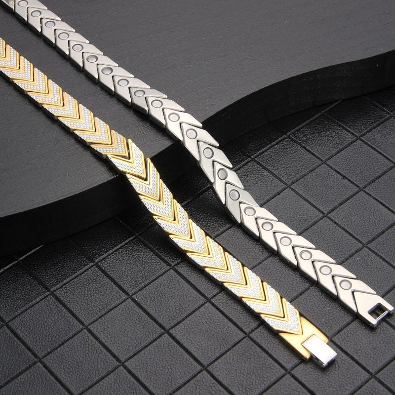 Erkaklar va ayollar uchun sozlanadigan zanglamaydigan po'latdan yasalgan magnit taqich, gipoallergik, qattiq dizayn