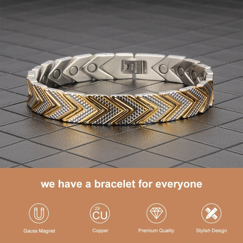 Erkaklar va ayollar uchun sozlanadigan zanglamaydigan po'latdan yasalgan magnit taqich, gipoallergik, qattiq dizayn