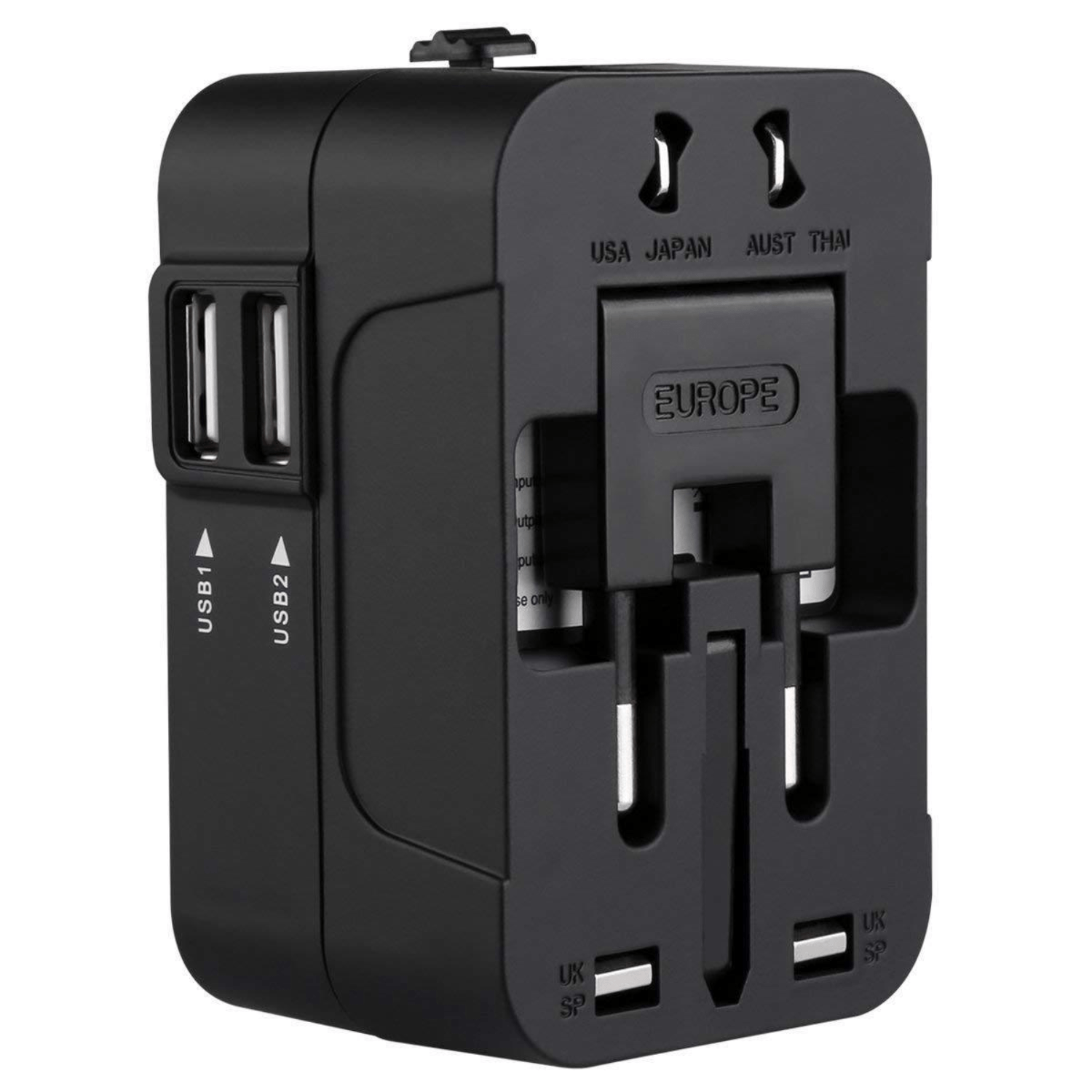 Adaptador de viaje con 2 puertos USB para enchufes US UK EU convertidor de energía compacto y ligero