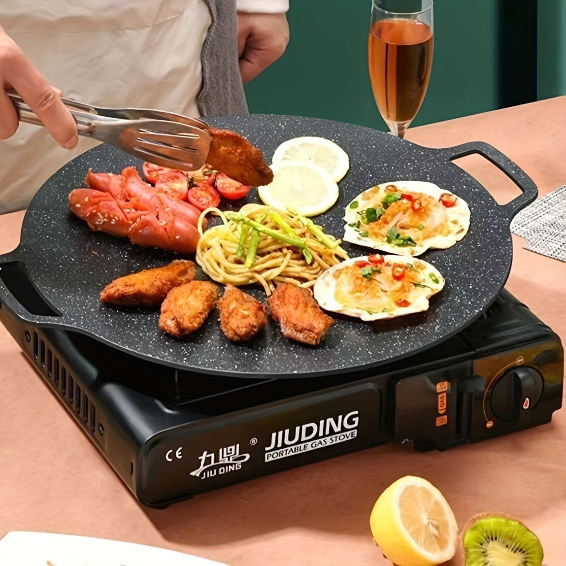 Non-Stick Round Cast Iron Korean BBQ Grill Pan for Pancakes & Steak, Suitable for Home Kitchens & Restaurants