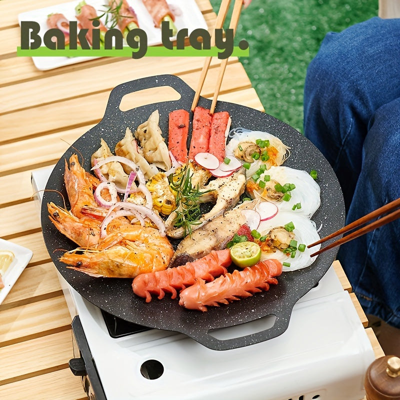 Non-Stick Round Cast Iron Korean BBQ Grill Pan for Pancakes & Steak, Suitable for Home Kitchens & Restaurants