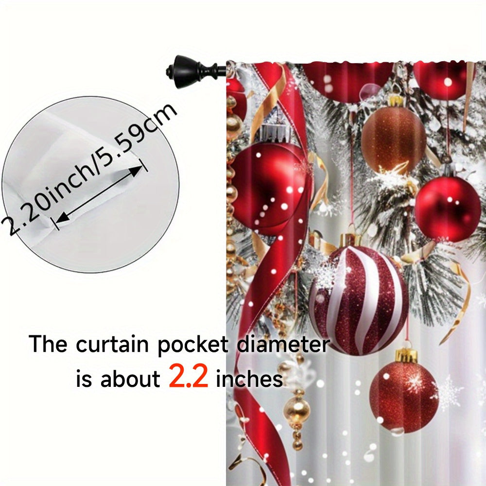 Christmas Tree and Ornaments Print Curtain Panels Set of 2 Snowflake and Ball Design for Living Room Bedroom