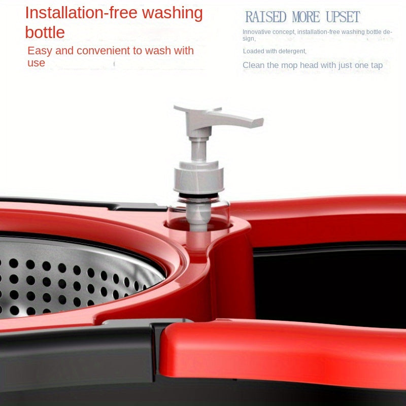 Black Steel Rotating Mop Bucket Set with Dual Drive Mop for Wet and Dry Cleaning