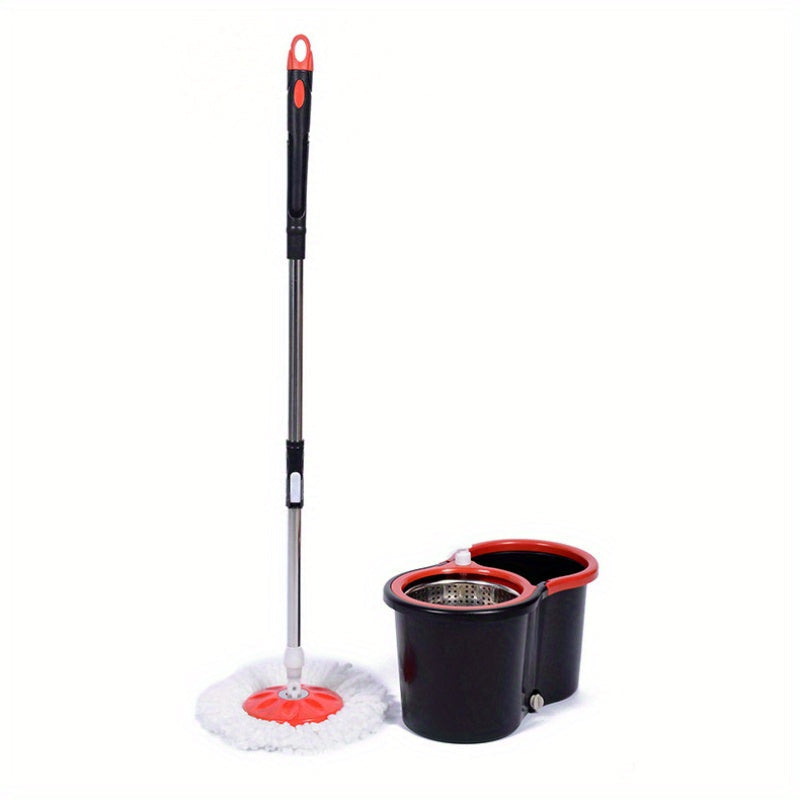 Black Steel Rotating Mop Bucket Set with Dual Drive Mop for Wet and Dry Cleaning