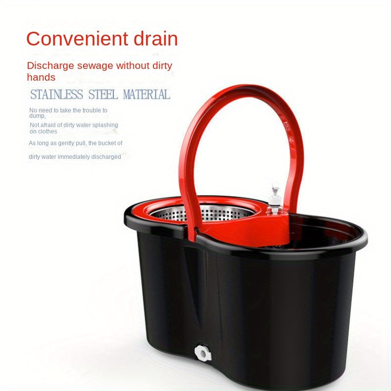Black Steel Rotating Mop Bucket Set with Dual Drive Mop for Wet and Dry Cleaning