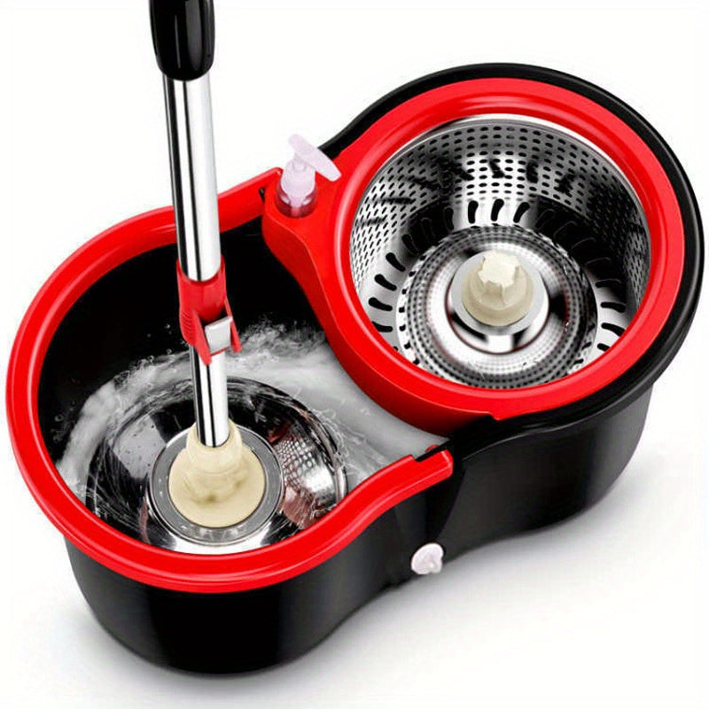 Black Steel Rotating Mop Bucket Set with Dual Drive Mop for Wet and Dry Cleaning