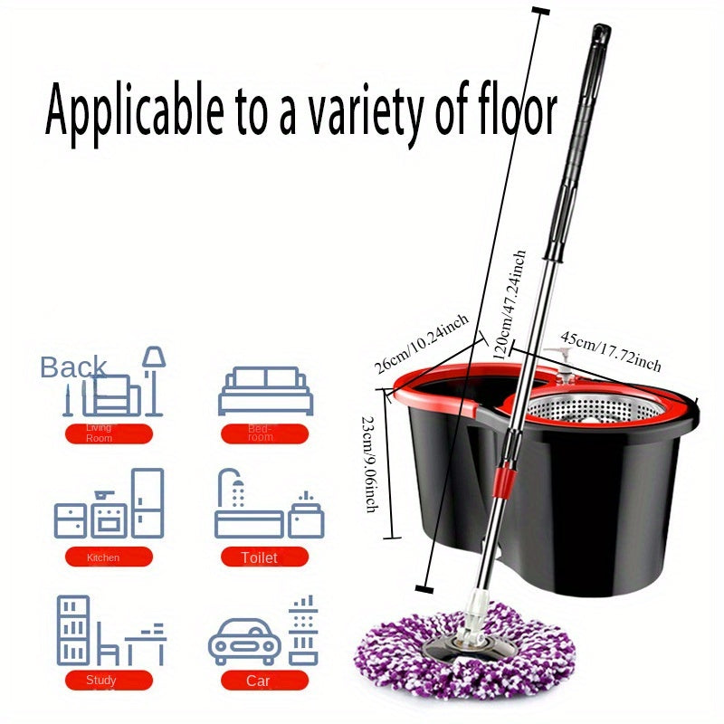 Black Steel Rotating Mop Bucket Set with Dual Drive Mop for Wet and Dry Cleaning