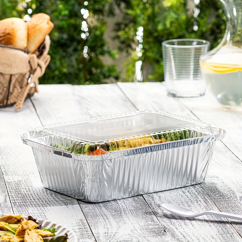 Set of 10 Disposable Aluminum Foil Pans with Lids Square Baking Trays 13.8oz