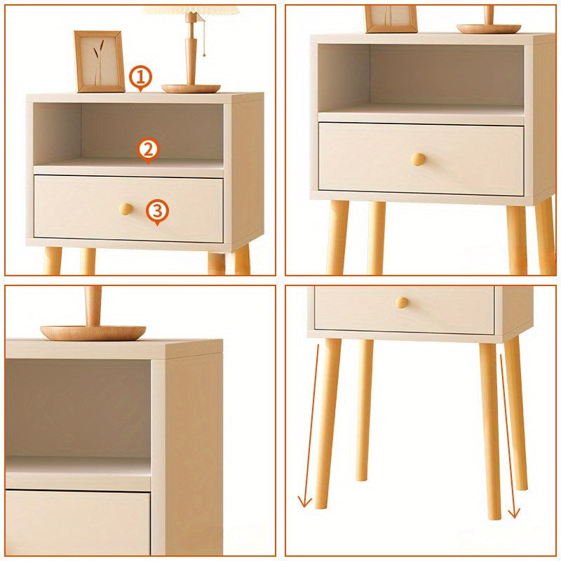 Minimalist Bedside Table with Lockable Storage Shelf and Solid Wood Legs