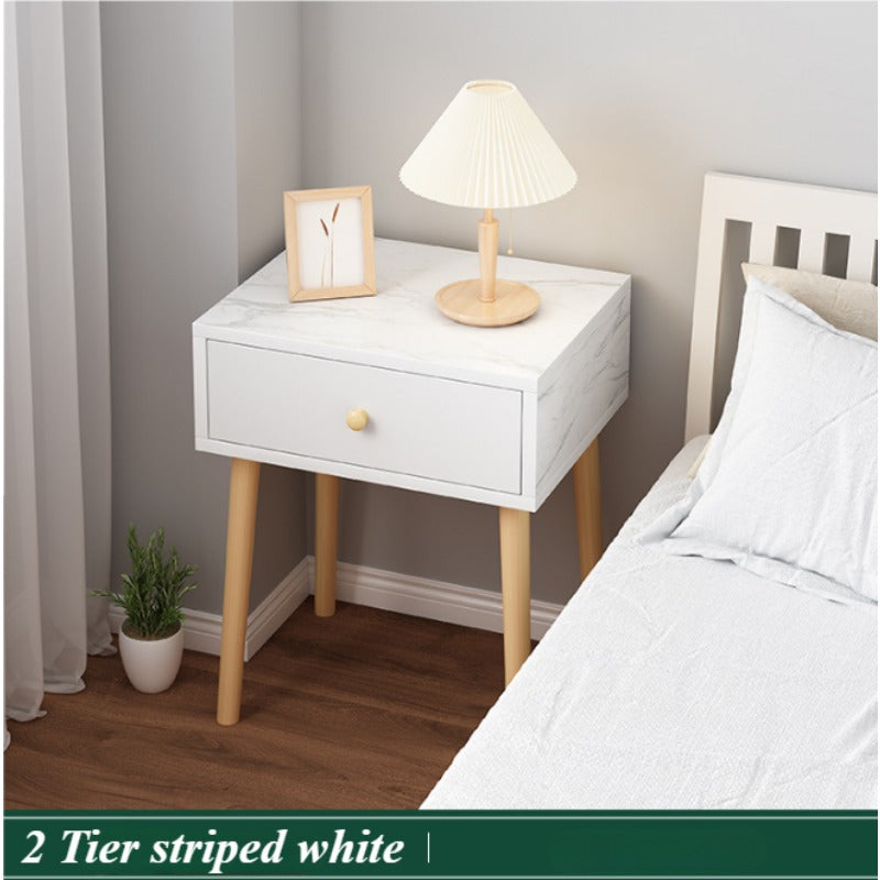 Minimalist Bedside Table with Lockable Storage Shelf and Solid Wood Legs