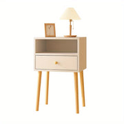 Minimalist Bedside Table with Lockable Storage Shelf and Solid Wood Legs