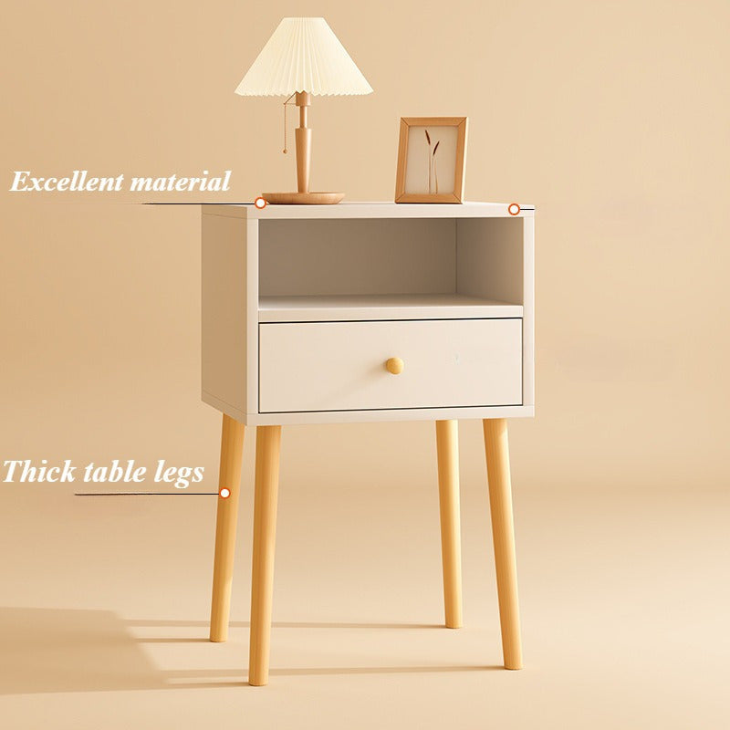 Minimalist Bedside Table with Lockable Storage Shelf and Solid Wood Legs