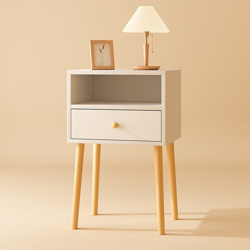 Minimalist Bedside Table with Lockable Storage Shelf and Solid Wood Legs