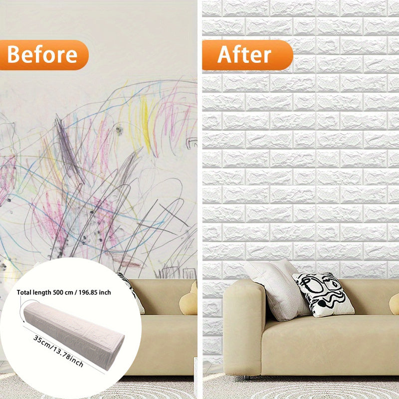 3D Foam Wall Sticker Self-Adhesive Tile Wallpaper 35cm x 5m for Home Decor in Living Room Kitchen Classroom
