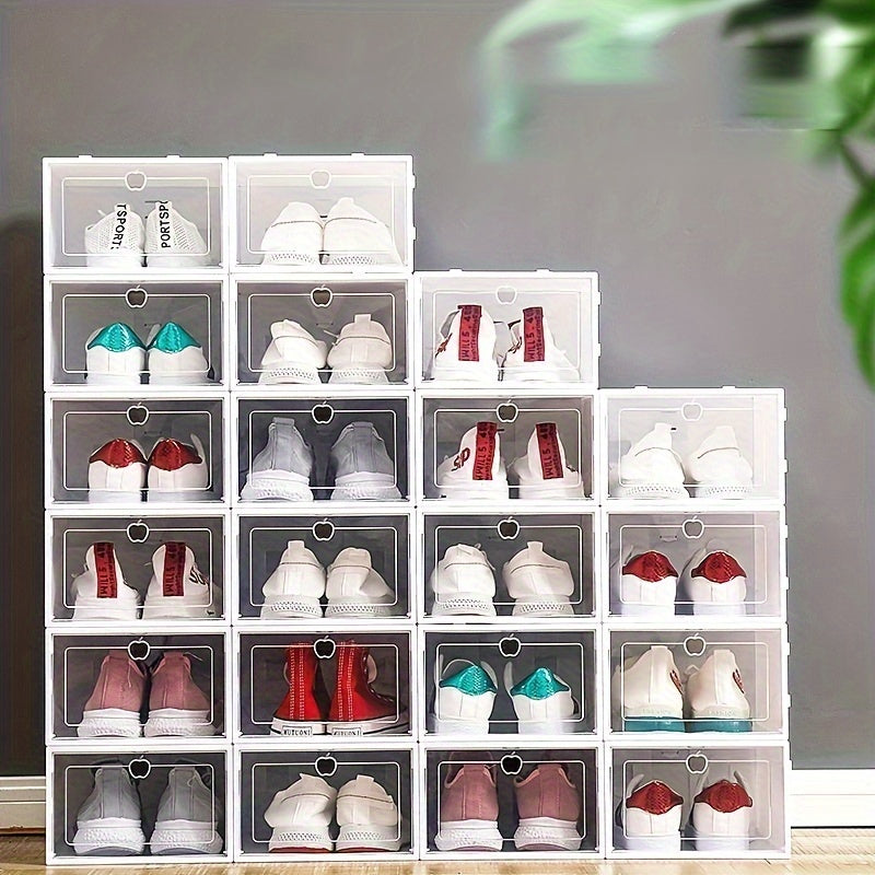 12 ta paketli stackable poyafzal saqlash qutilari, flip qopqog'lari bilan, suv o'tkazmaydigan, chang o'tkazmaydigan, shaffof tashkilotchilar