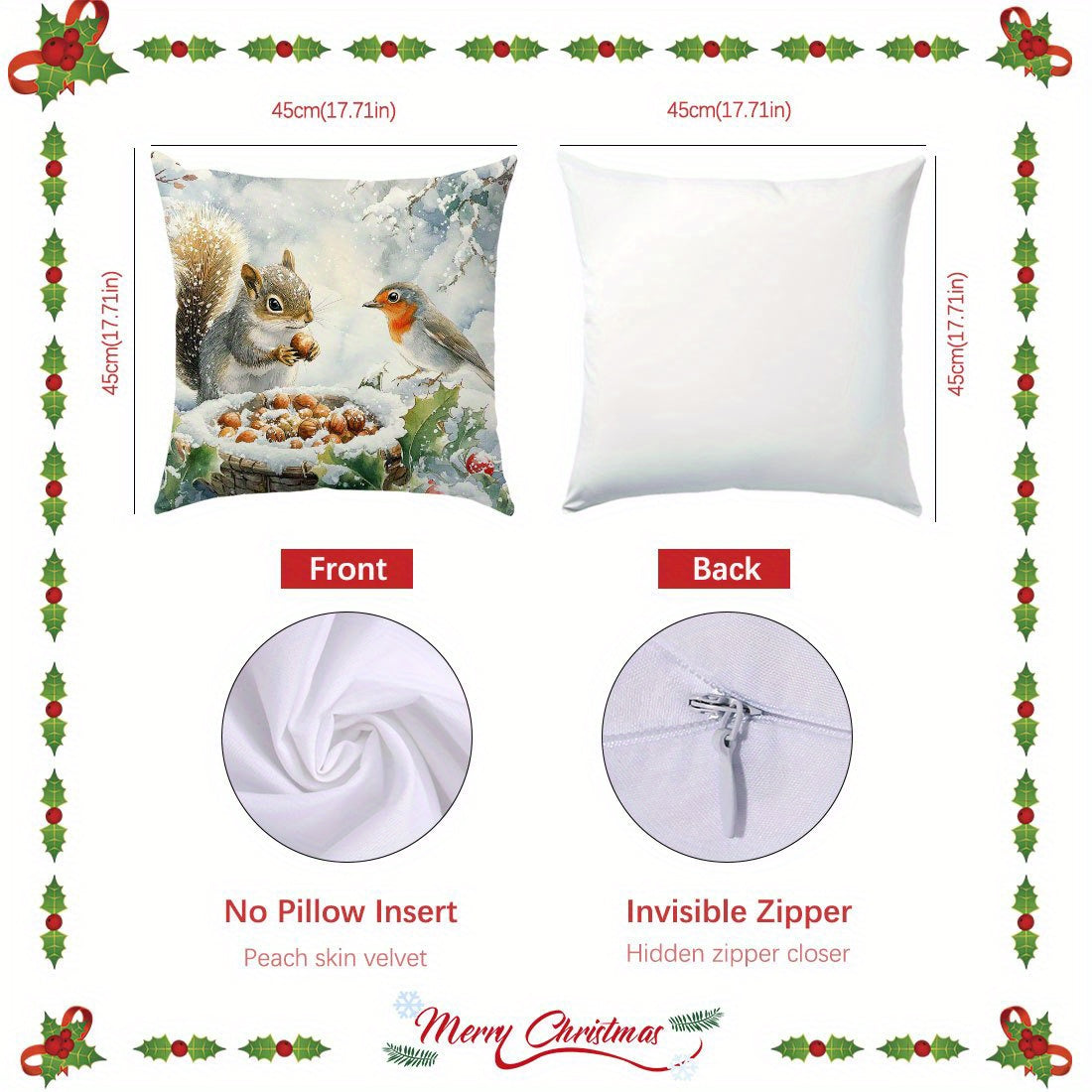 Полиэстеровая наволочка 44,98 см с изображением белки и птицы, декоративная для дивана и кровати