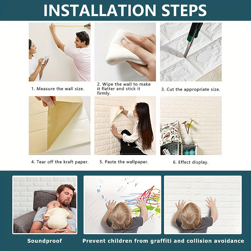 3D Foam Wall Sticker Self-Adhesive Tile Wallpaper 35cm x 5m for Home Decor in Living Room Kitchen Classroom