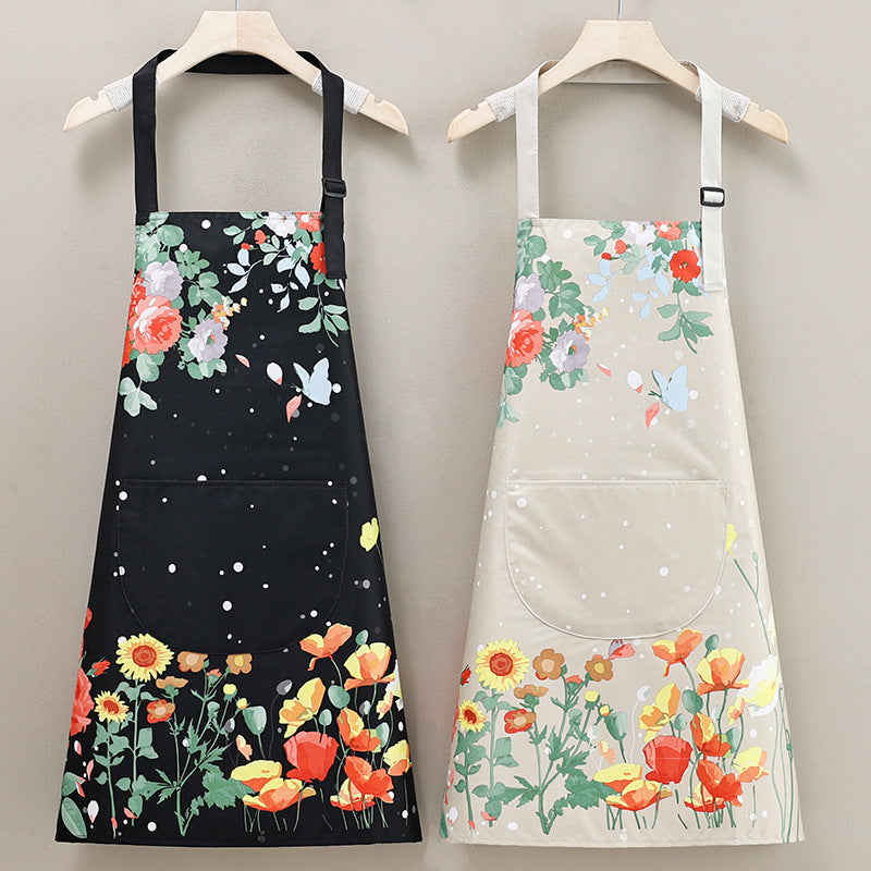 Polyester Floral Apron Waterproof Oil-Resistant Kitchen Cooking for Adults