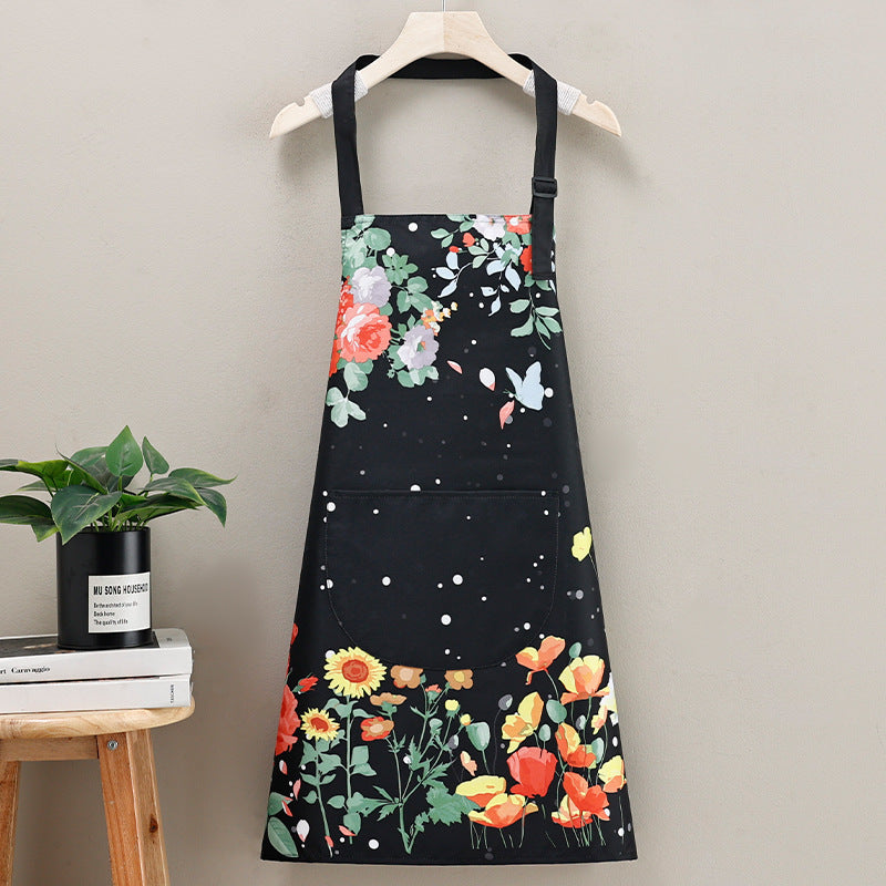 Polyester Floral Apron Waterproof Oil-Resistant Kitchen Cooking for Adults