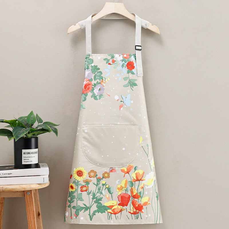 Polyester Floral Apron Waterproof Oil-Resistant Kitchen Cooking for Adults