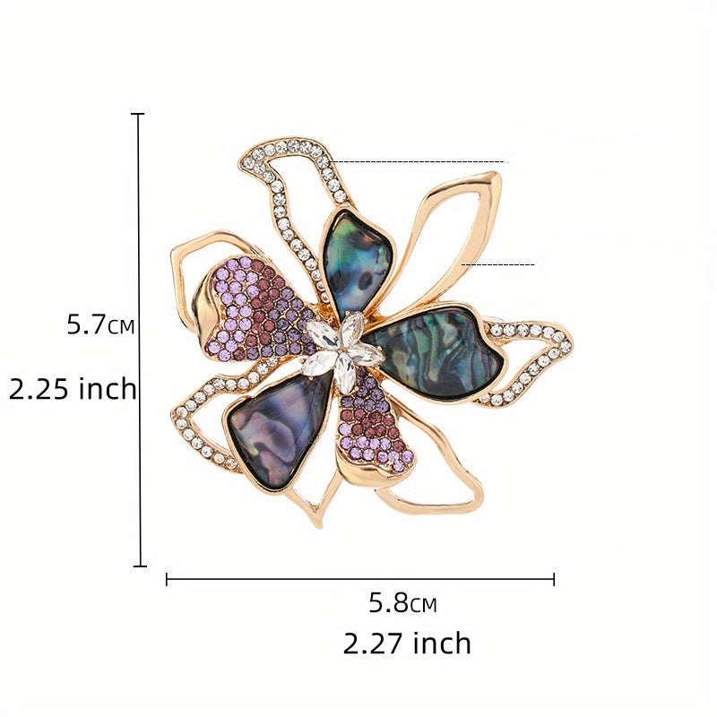 Ayollar uchun abalone shell gul broshka pin, rhinestone bilan bog'langan bowknot va kristal aksessuarlar bilan