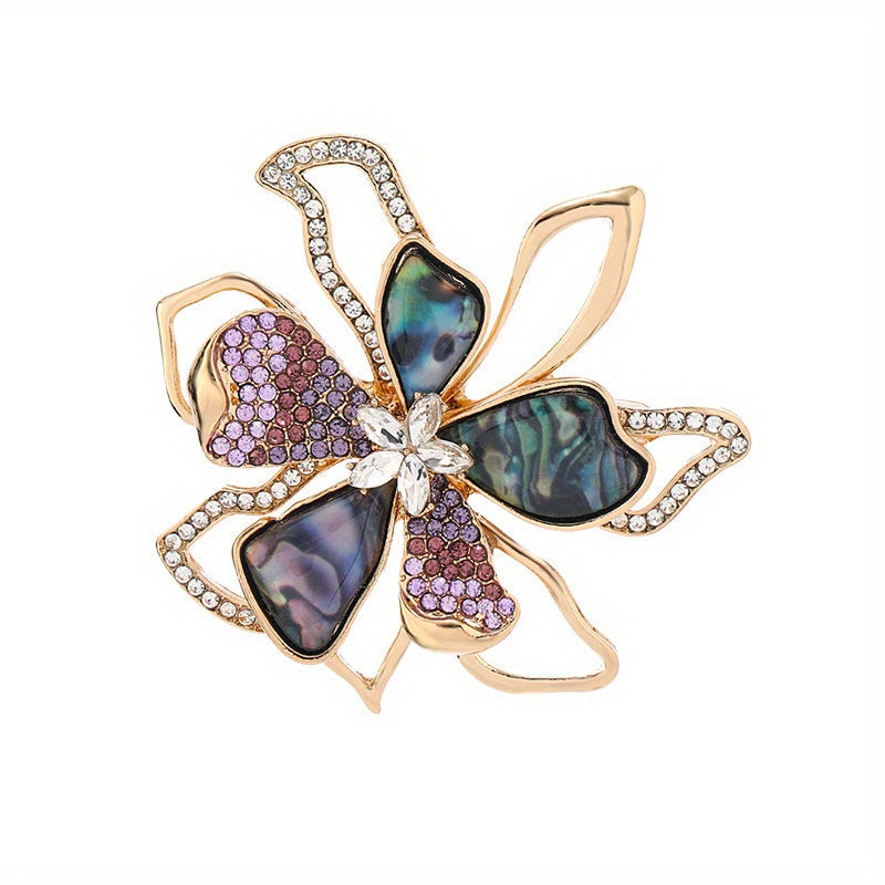 Ayollar uchun abalone shell gul broshka pin, rhinestone bilan bog'langan bowknot va kristal aksessuarlar bilan