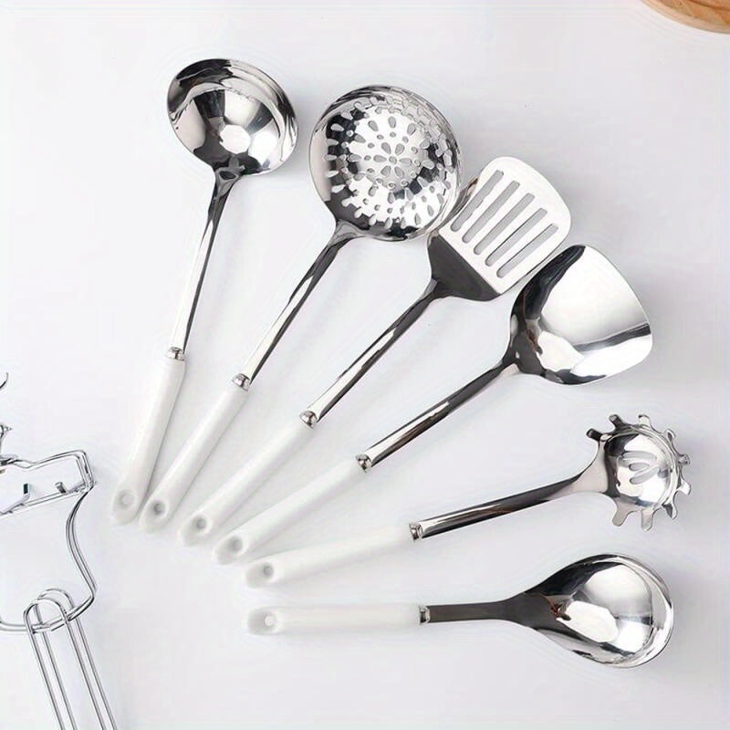 Set of 7 Stainless Steel Kitchen Utensils with Ceramic Handles for Cooking and Baking