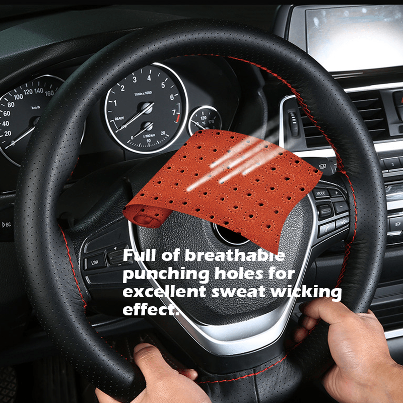 Universal PU Leather Car Steering Wheel Cover Breathable Non-Slip 38cm