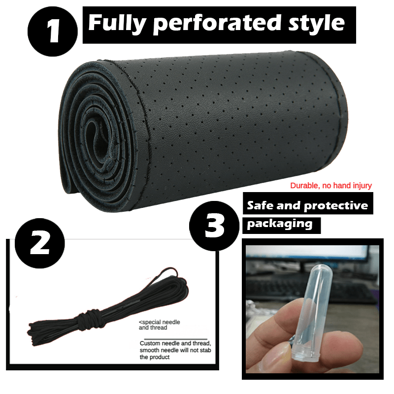 Universal PU Leather Car Steering Wheel Cover Breathable Non-Slip 38cm