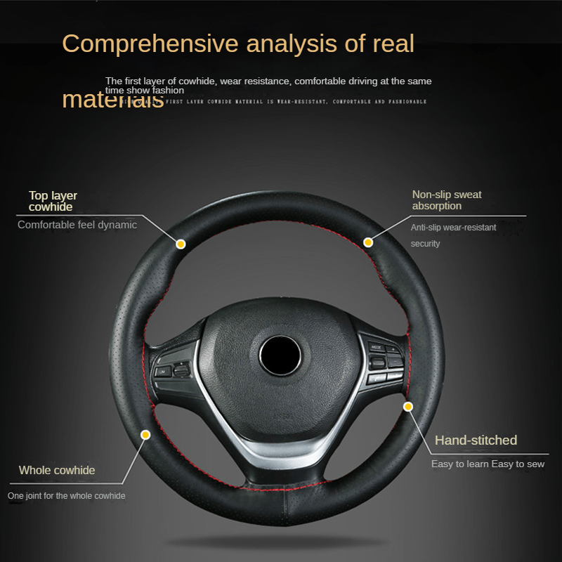 Universal PU Leather Car Steering Wheel Cover Breathable Non-Slip 38cm