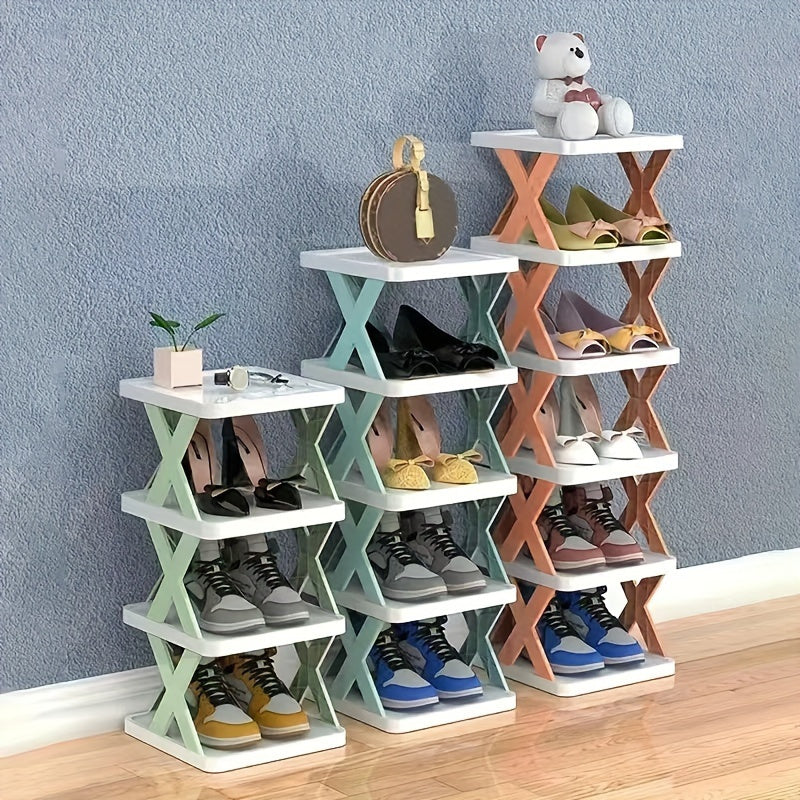 Plastic Space-Saving Multi-Layer Foldable Shoe Rack for Closet and Office Storage
