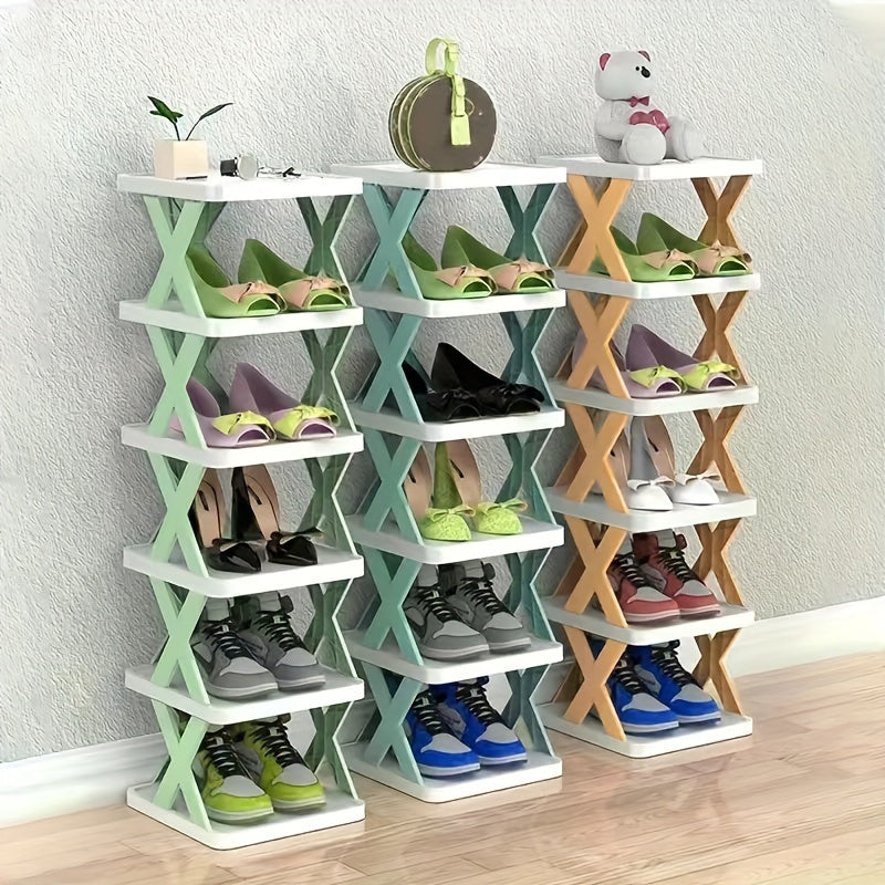 Plastic Space-Saving Multi-Layer Foldable Shoe Rack for Closet and Office Storage