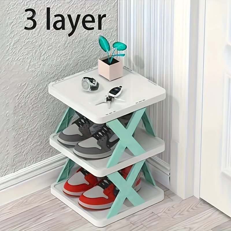 Plastic Space-Saving Multi-Layer Foldable Shoe Rack for Closet and Office Storage