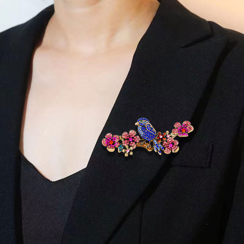 Animal Brooch Water Crystal Bird Branch Irregular Shape Fashion Accessory for Women