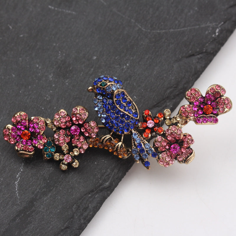 Animal Brooch Water Crystal Bird Branch Irregular Shape Fashion Accessory for Women