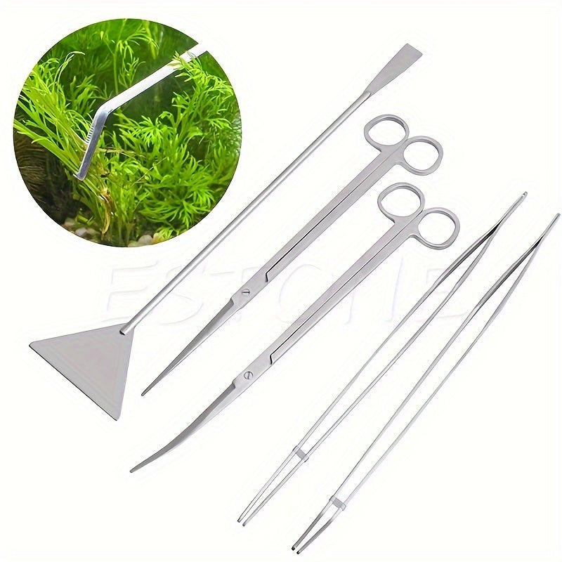 Stainless Steel Aquarium Cleaning Kit with Scissors Tweezers and Plant Trimmer