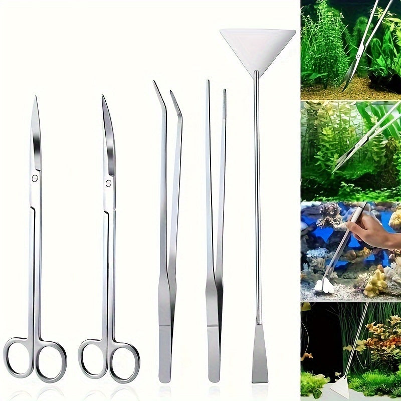 Stainless Steel Aquarium Cleaning Kit with Scissors Tweezers and Plant Trimmer