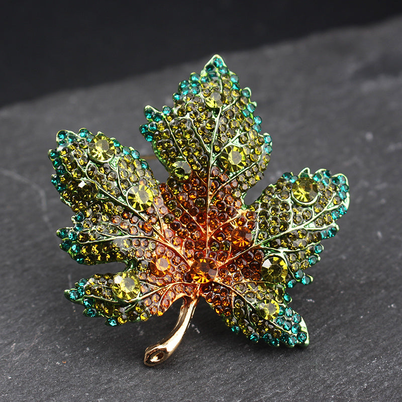 Vintage Style Rhinestone Maple Leaf Brooch Alloy Irregular Shape Jewelry