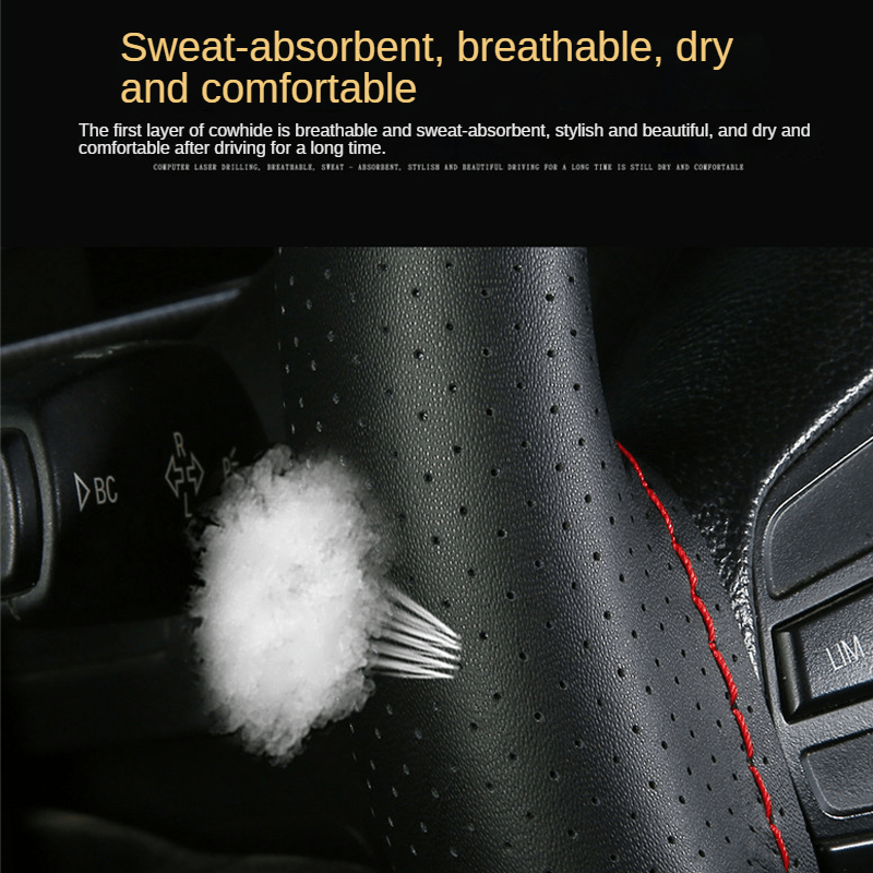 Universal PU Leather Car Steering Wheel Cover Breathable Non-Slip 38cm