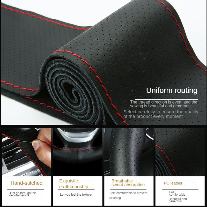 Universal PU Leather Car Steering Wheel Cover Breathable Non-Slip 38cm