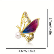 Enamel Butterfly Brooch with Rhinestones and Imitation Pearl for Suit Accessories