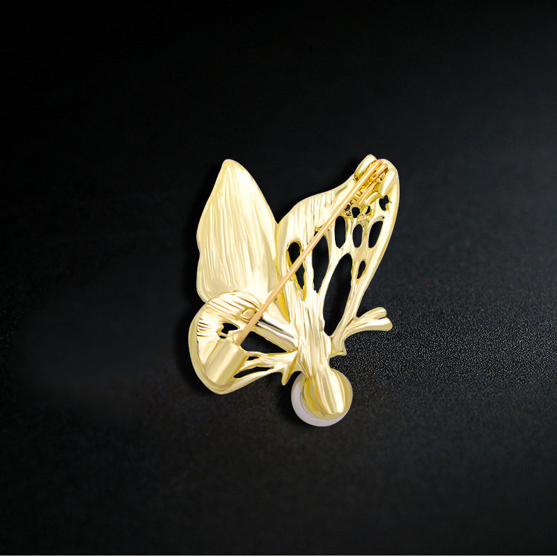 Enamel Butterfly Brooch with Rhinestones and Imitation Pearl for Suit Accessories